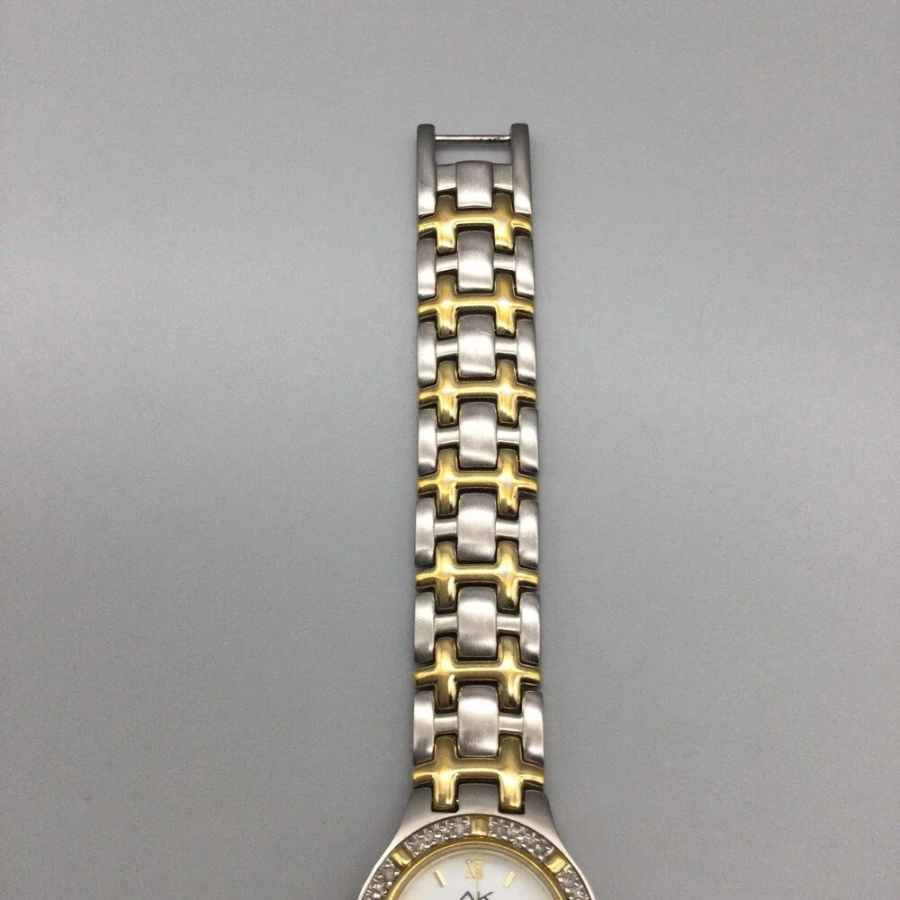 Anne Klein Diamond Swiss Womens Watch 24mm White Dial Two Tone New Battery 7.25